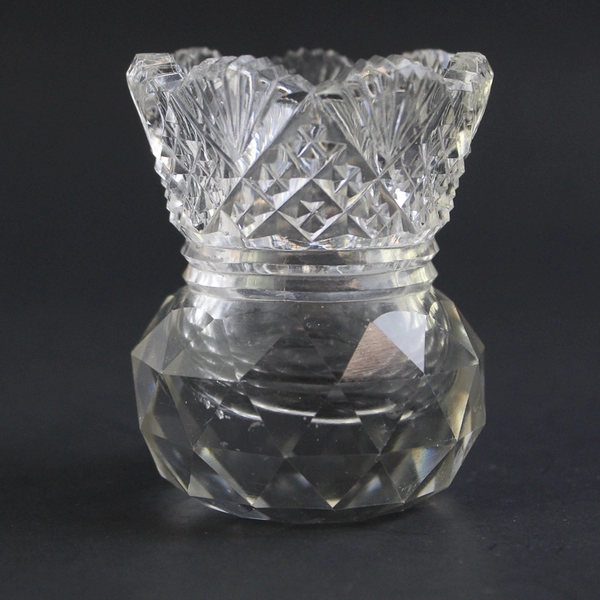 Vintage Crystal Sawtooth Rim Diamond Fan Toothpick Holder With Prism Base