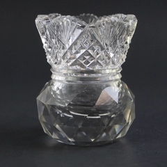 Vintage Crystal Sawtooth Rim Diamond Fan Toothpick Holder With Prism Base
