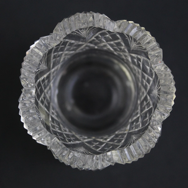 Vintage Crystal Sawtooth Rim Diamond Fan Toothpick Holder With Prism Base