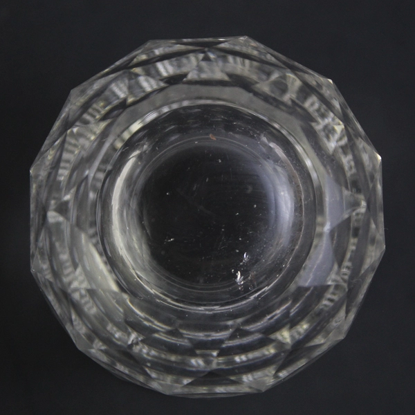 Vintage Crystal Sawtooth Rim Diamond Fan Toothpick Holder With Prism Base