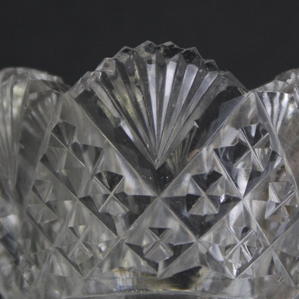 Vintage Crystal Sawtooth Rim Diamond Fan Toothpick Holder With Prism Base