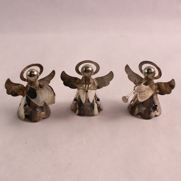 Set of 3 Vintage Home For The Holidays Silver Plate Angel Ornaments