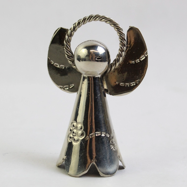 Vintage Miniature Silver Plate Angel Bell Ornament Engraved Sophia
