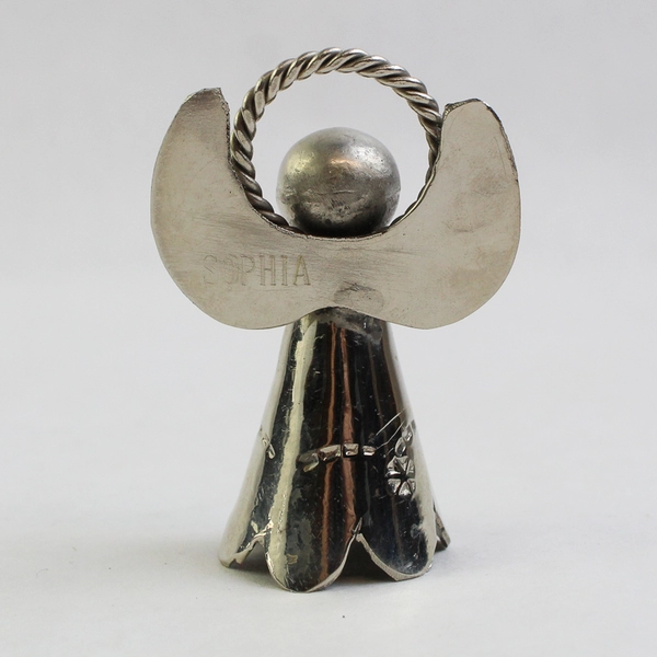 Vintage Miniature Silver Plate Angel Bell Ornament Engraved Sophia