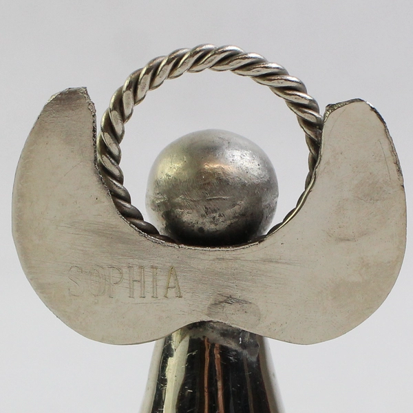 Vintage Miniature Silver Plate Angel Bell Ornament Engraved Sophia