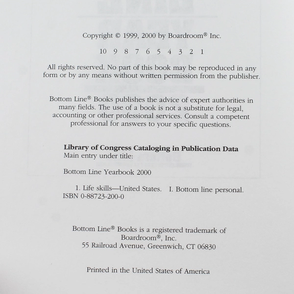 Bottom Line Year Book 2000 by Personal Editors - Hardcover, Good Condition