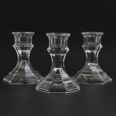 Lot of 3 Greenbrier International Clear Octagon Glass Taper Candle Holders