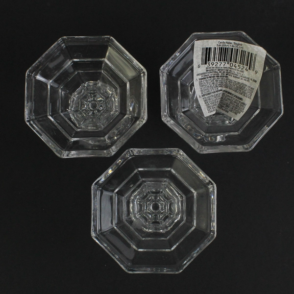 Lot of 3 Greenbrier International Clear Octagon Glass Taper Candle Holders