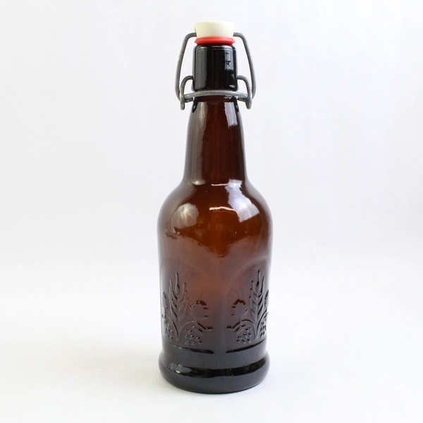 Salado Creek Amber Swing Top Beer Bottle Embossed Flowers