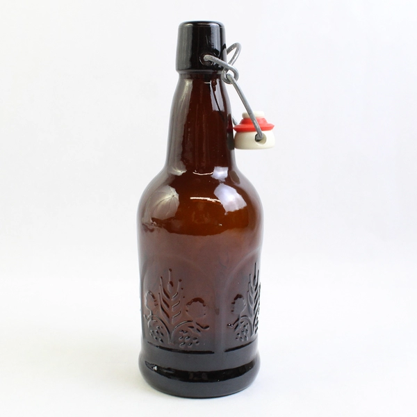 Salado Creek Amber Swing Top Beer Bottle Embossed Flowers