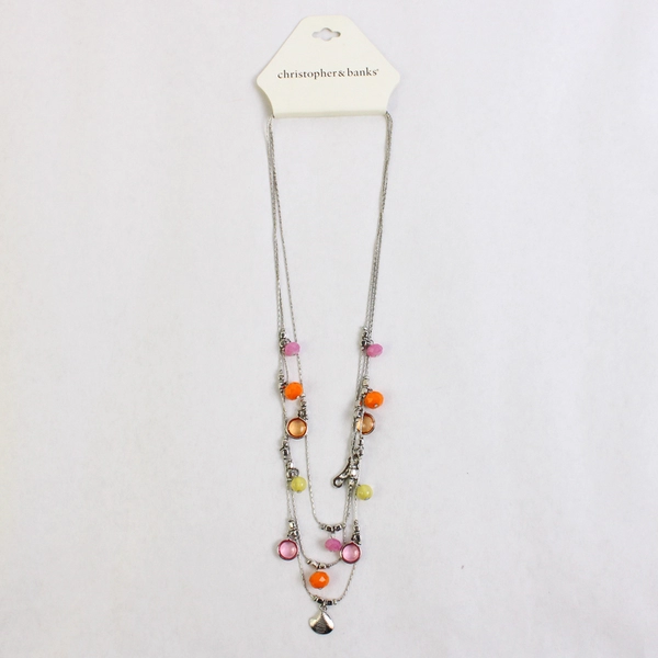 NWT Christopher & Banks Beaded Nautical Charms Multi-Strand Necklace Silver-Tone