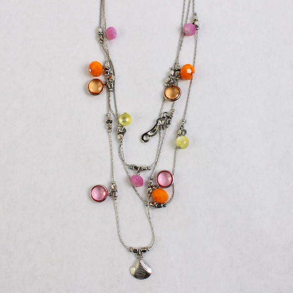 NWT Christopher & Banks Beaded Nautical Charms Multi-Strand Necklace Silver-Tone