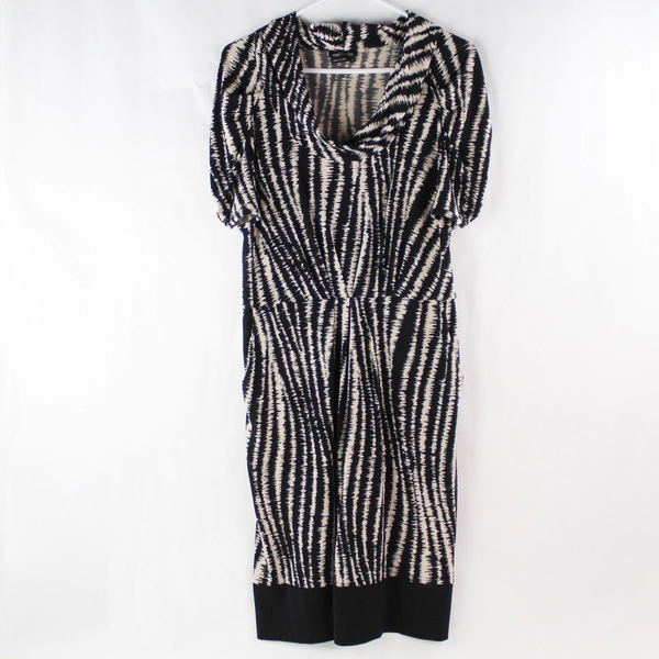 MaxAndCleo Women's Black Beige Striped Turtleneck Midi Dress Size L