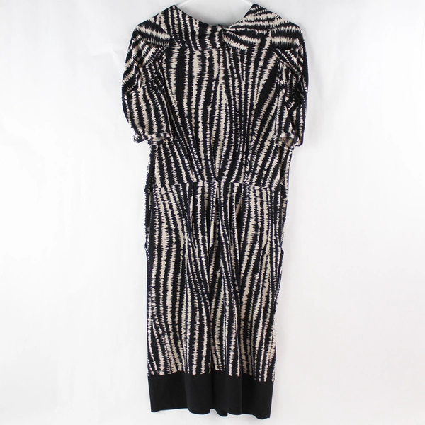 MaxAndCleo Women's Black Beige Striped Turtleneck Midi Dress Size L