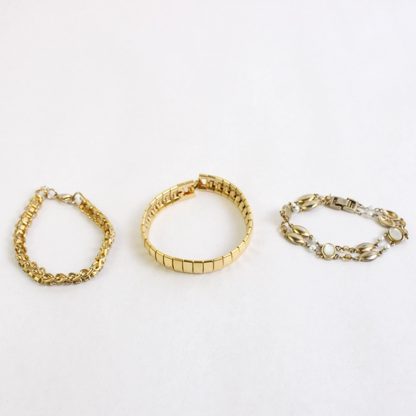 Lot of 3 Unmarked Women's Gold-Tone Metal Chain Link Bracelets