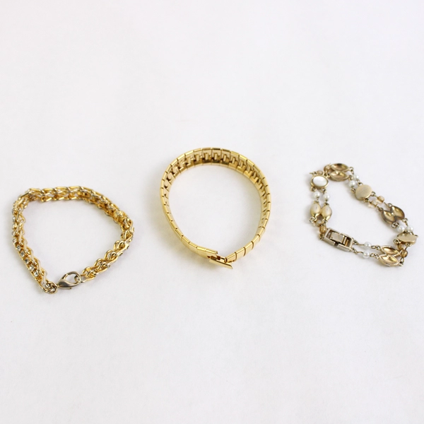 Lot of 3 Unmarked Women's Gold-Tone Metal Chain Link Bracelets