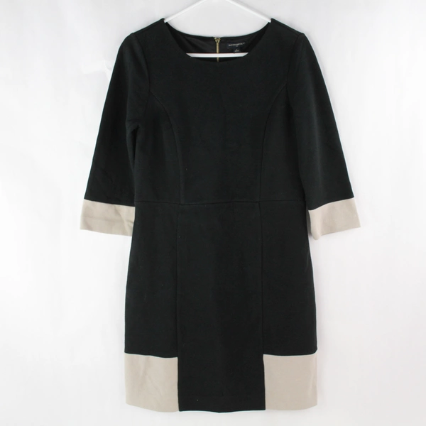 Banana Republic Women's Black Midi Dress Beige Trim Size 8 - Pre-Owned