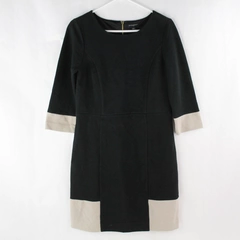 Banana Republic Women's Black Midi Dress Beige Trim Size 8 - Pre-Owned