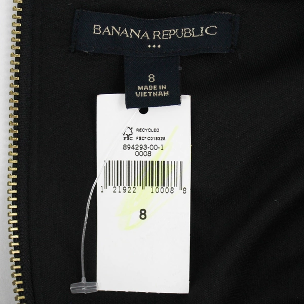 Banana Republic Women's Black Midi Dress Beige Trim Size 8 - Pre-Owned