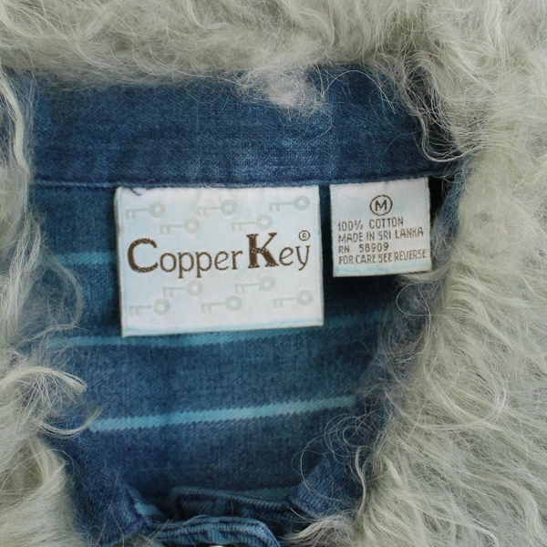 Copper Key Blue Striped Vest With Green Faux Fur Trim Women's Medium Flawed