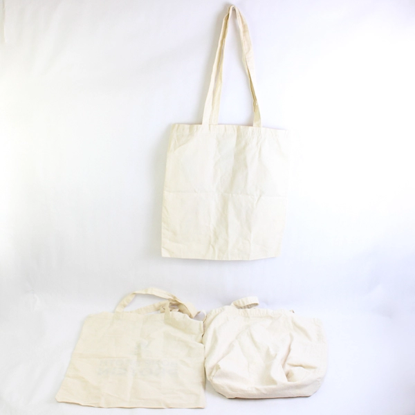 Lot of 3 Cream-Colored Reusable Fabric Tote Bags Varied Branding