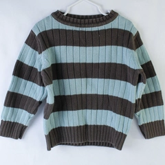 Gymboree Blue & Brown Striped Cable Knit Sweater XS - Very Good Condition