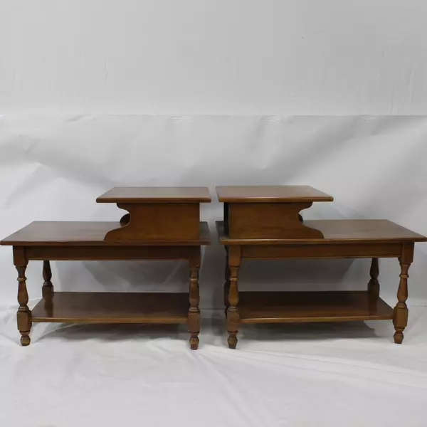 Vintage Set of 2 Heywood-Wakefield Step End Tables Colonial Maple