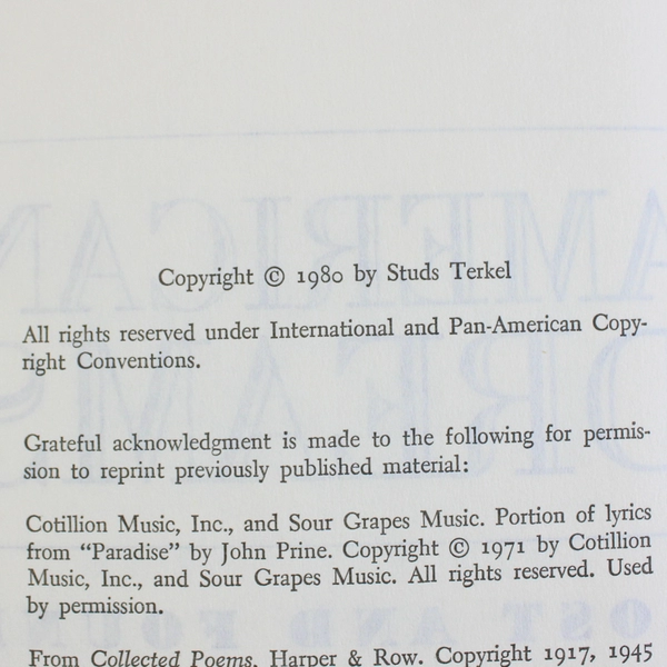 American Dreams Lost and Found by Studs Terkel 1980 Hardcover No Dust Jacket