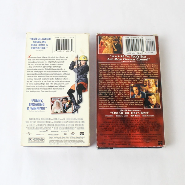Lot of 2 VHS Romantic Comedies: Bridget Jones's Diary & Shakespeare in Love