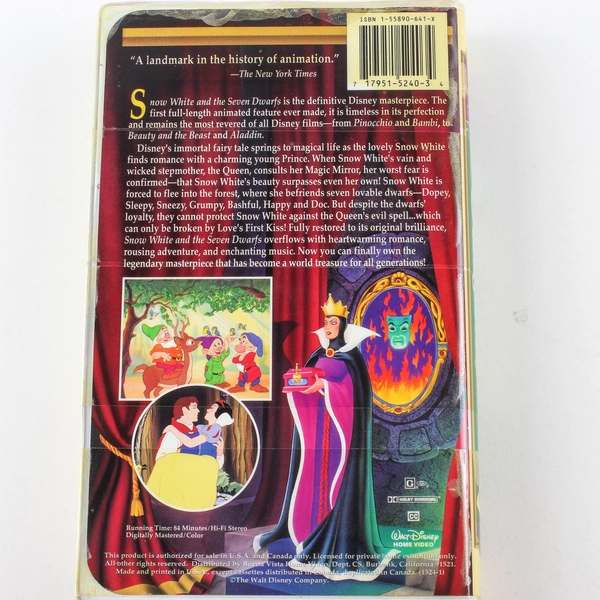 Snow White And The Seven Dwarfs VHS - Disney Classic Family Movie