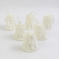 Set of 6 White Hand Crocheted Bell Christmas Ornaments