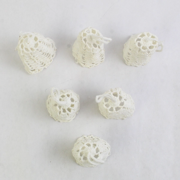Set of 6 White Hand Crocheted Bell Christmas Ornaments