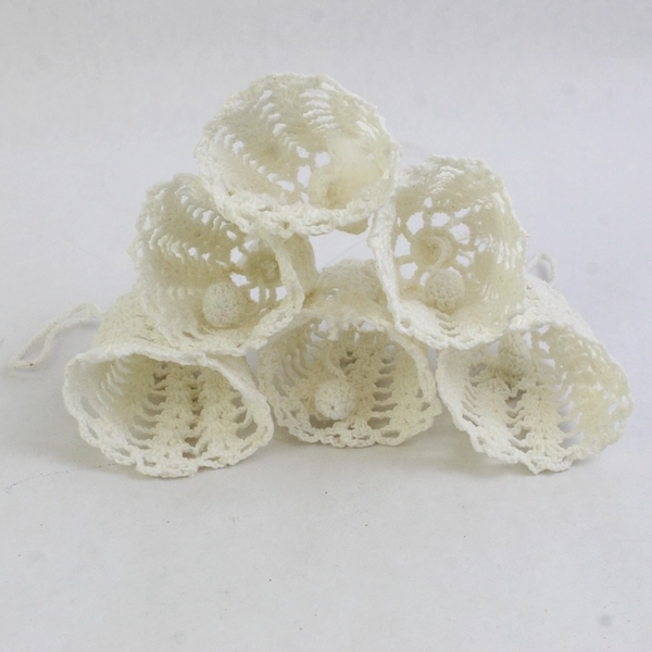 Set of 6 White Hand Crocheted Bell Christmas Ornaments