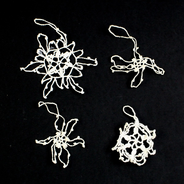 Set of 11 White Handmade Crocheted Snowflake and Star Christmas Ornaments