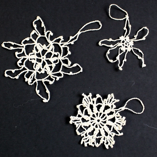 Set of 11 White Handmade Crocheted Snowflake and Star Christmas Ornaments