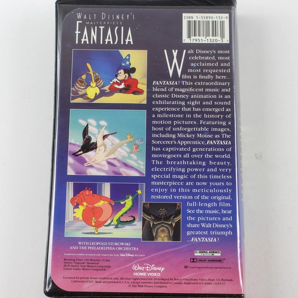 Walt Disney's Fantasia VHS Movie - Animated Classic, Family Fun, Rated G