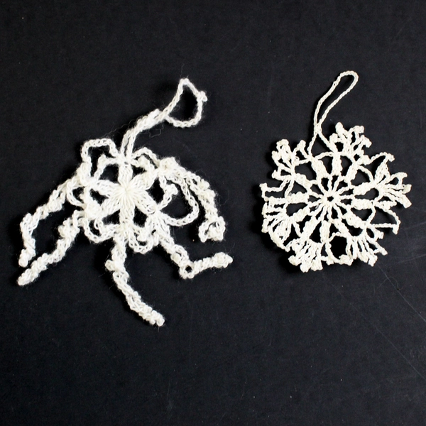Set of 11 White Handmade Crocheted Snowflake and Star Christmas Ornaments