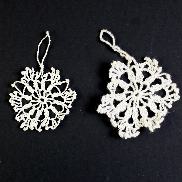 Set of 11 White Handmade Crocheted Snowflake and Star Christmas Ornaments