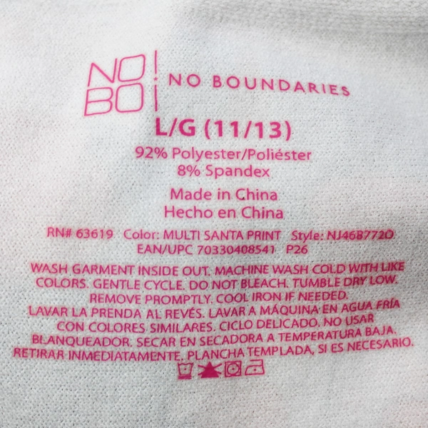 No Boundaries Girls' Santa Christmas Leggings Size L 11/13 Festive Holiday Wear