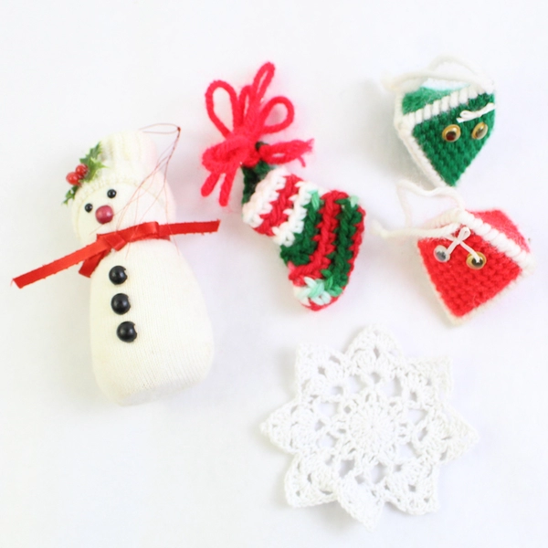Lot of 9 Assorted Handmade Christmas Ornaments Stockings Snowman Bells