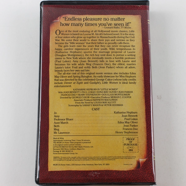 Little Women VHS 1985 MGM/UA Katherine Hepburn Classic Pre-Owned Movie