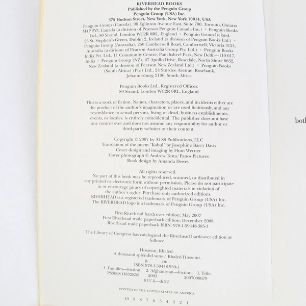 Thousand Splendid Suns by Khaled Hosseini 2007 Riverhead Paperback