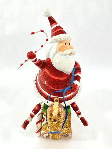 Heavy Glass Santa Figurine on Rocking Horse Holiday Decor - Vintage Charm