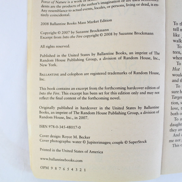 Force of Nature: A Novel by Suzanne Brockmann 2008 Ballantine Books Paperback 