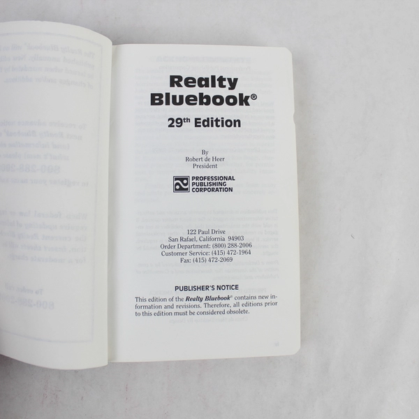 Realty Bluebook Edition 29 by Robert de Heer 1993 Softcover Reference Book