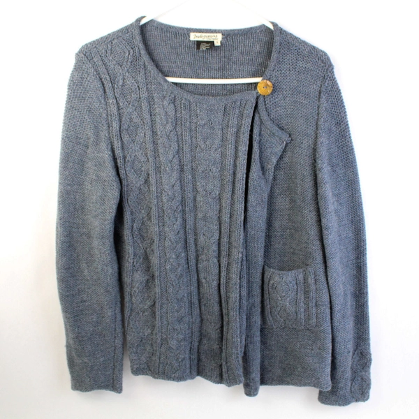 Indigenous One Weave Blue Cable Knit Wool Cardigan Women's Size Small