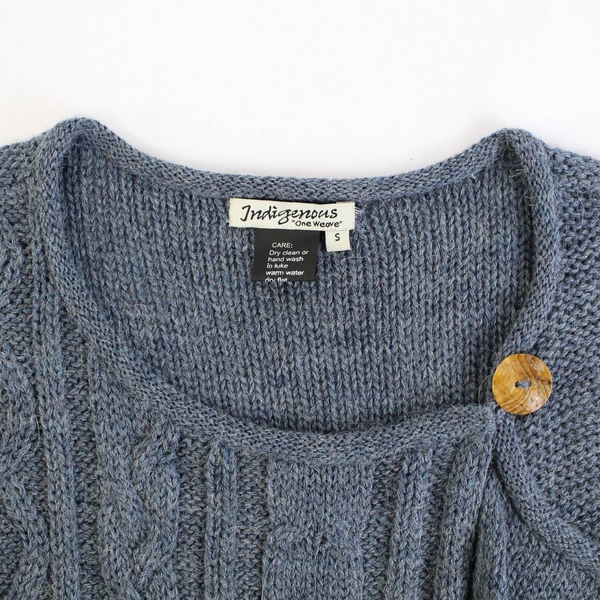 Indigenous One Weave Blue Cable Knit Wool Cardigan Women's Size Small