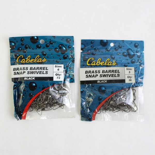 Two Packages of Unopened Cabela's Black Brass Barrel Snap Swivels Sizes 5 and 6