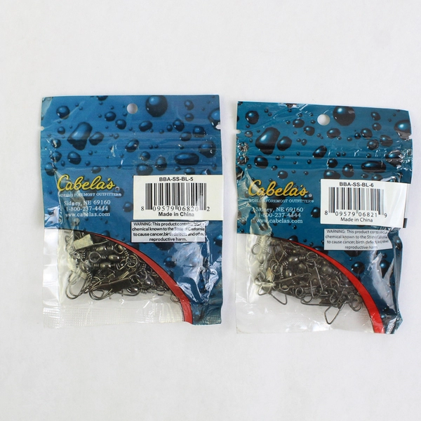 Two Packages of Unopened Cabela's Black Brass Barrel Snap Swivels Sizes 5 and 6