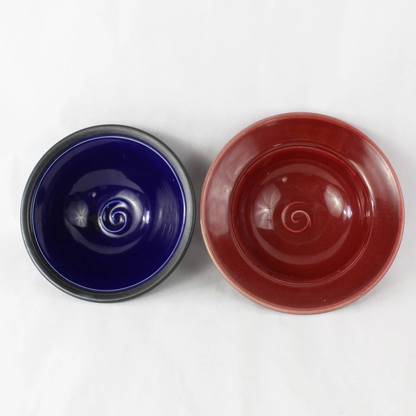 Lot of 2 Signed Dan Wheeler Studio Pottery Bowls - Red & Blue Set